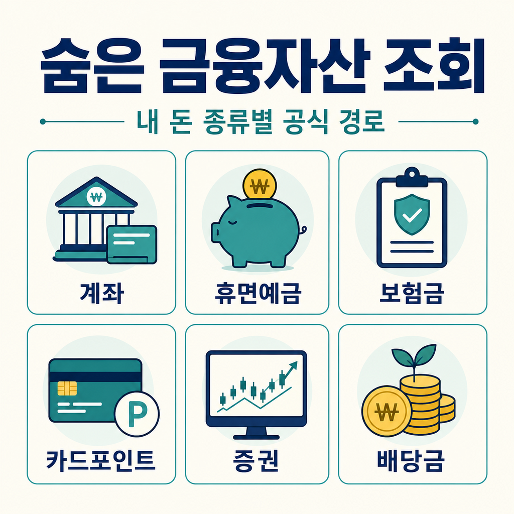 숨은 금융자산을 계좌 휴면예금 보험금 카드포인트 증권 배당금으로 나눈 공식 조회 경로 안내